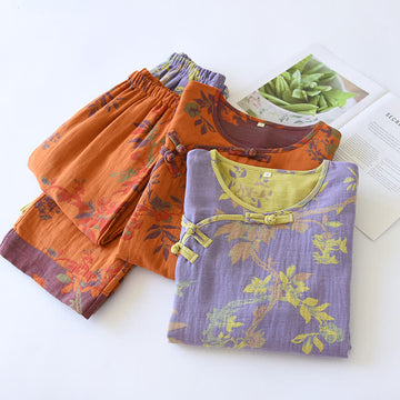 Elegante pigiama in jacquard tinto in filo floreale