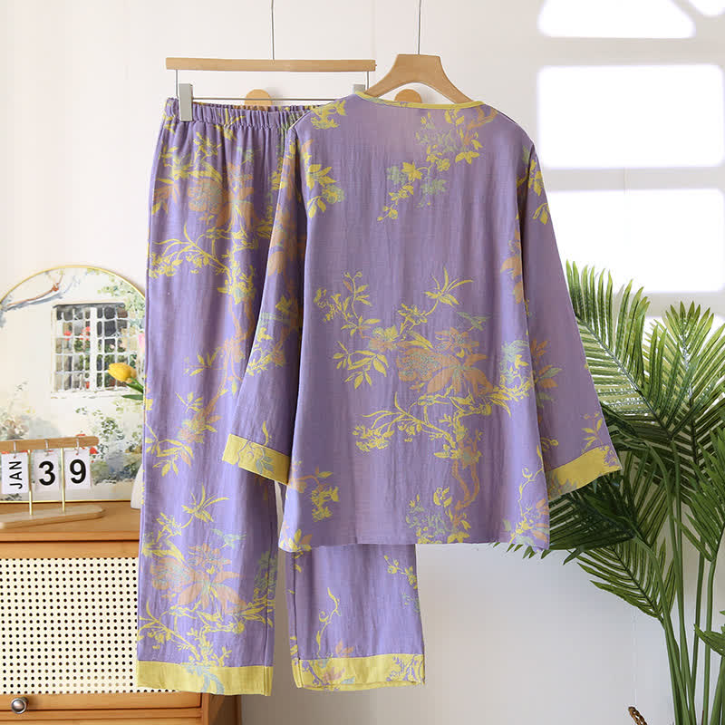 Elegante pigiama in jacquard tinto in filo floreale