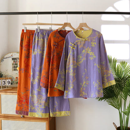 Elegante pigiama in jacquard tinto in filo floreale