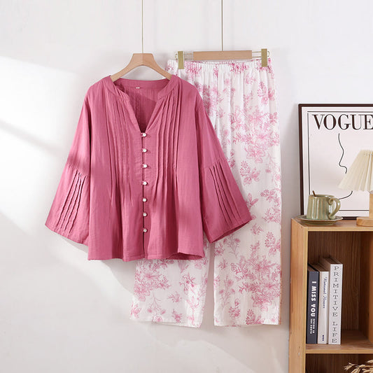 Pigiama casual floreale in garza di cotone