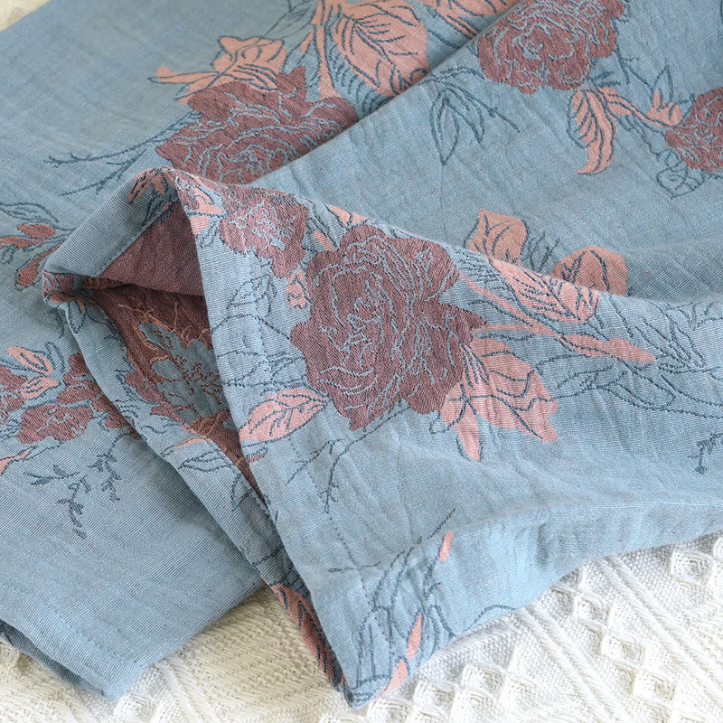 Completo da casa in cotone con scollo rotondo e stampa floreale in jacquard