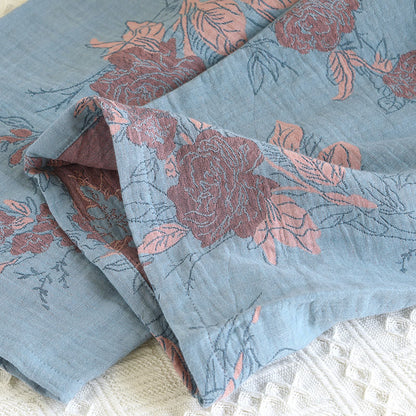 Completo da casa in cotone con scollo rotondo e stampa floreale in jacquard