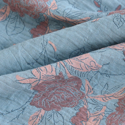 Completo da casa in cotone con scollo rotondo e stampa floreale in jacquard
