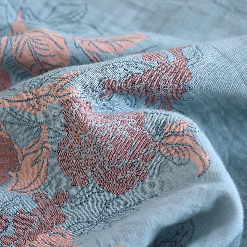 Completo da casa in cotone con scollo rotondo e stampa floreale in jacquard