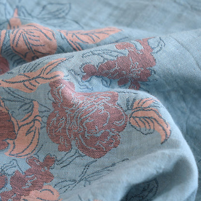 Completo da casa in cotone con scollo rotondo e stampa floreale in jacquard