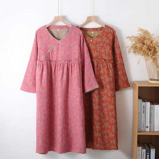 Camicia da notte in morbido cotone jacquard tinto in filo