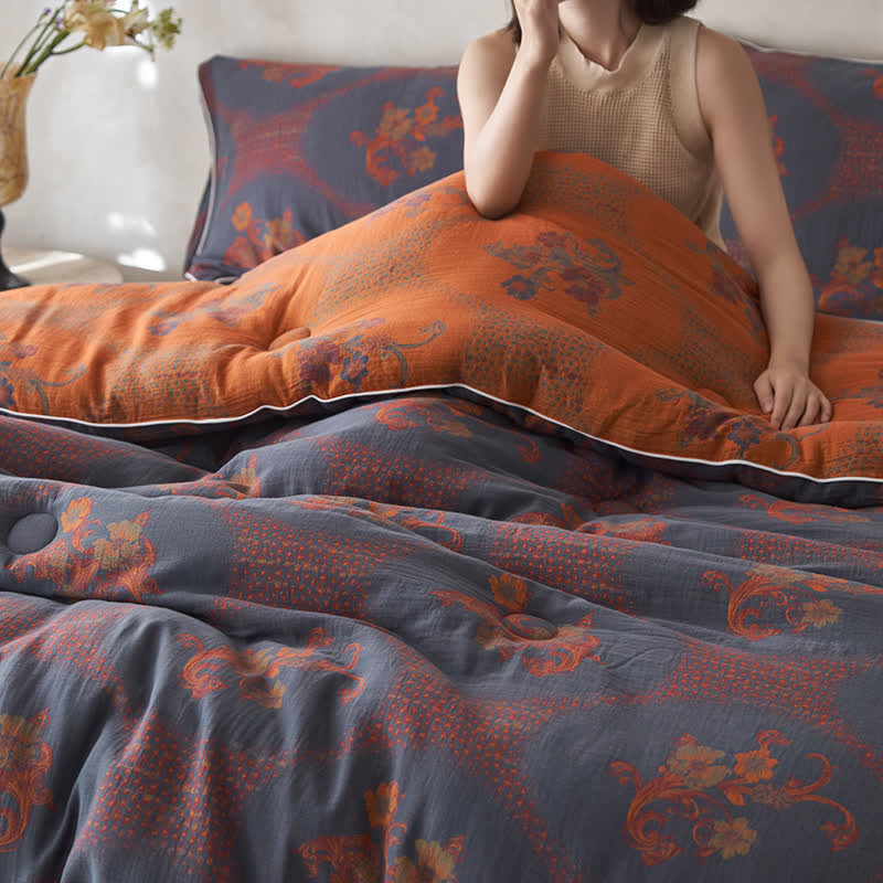 Trapunta invernale in cotone e cashmere con motivo floreale retrò