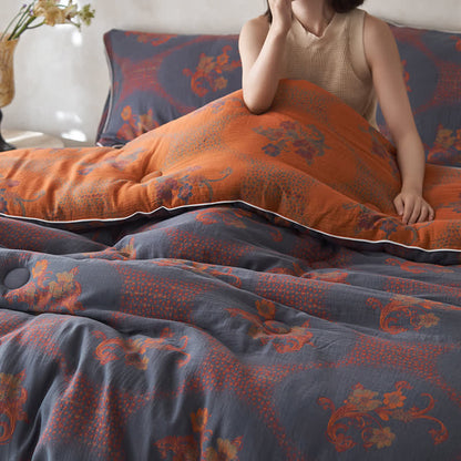 Trapunta invernale in cotone e cashmere con motivo floreale retrò