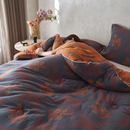 Trapunta invernale in cotone e cashmere con motivo floreale retrò