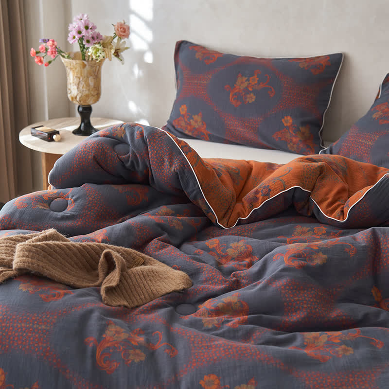 Trapunta invernale in cotone e cashmere con motivo floreale retrò