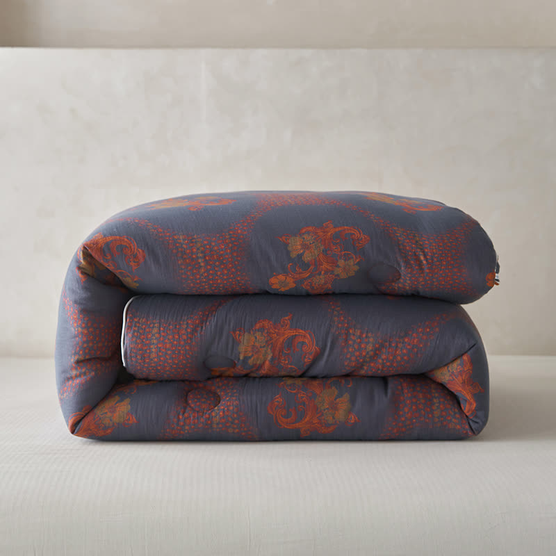 Trapunta invernale in cotone e cashmere con motivo floreale retrò