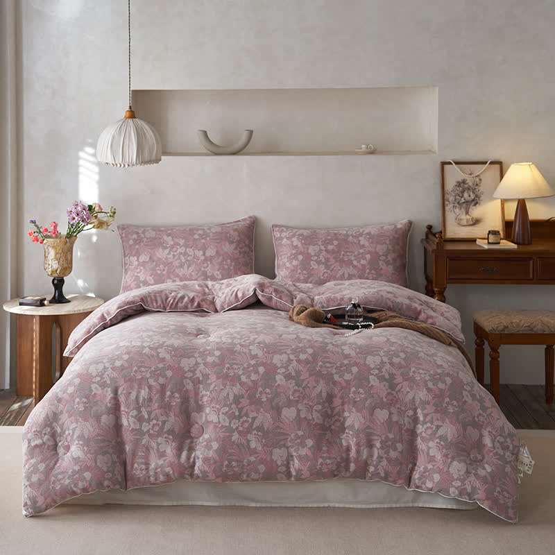 Trapunta invernale in cotone e cashmere con fiori in fiore