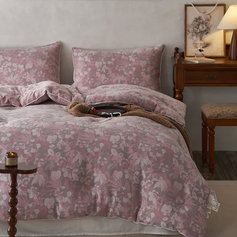 Trapunta invernale in cotone e cashmere con fiori in fiore