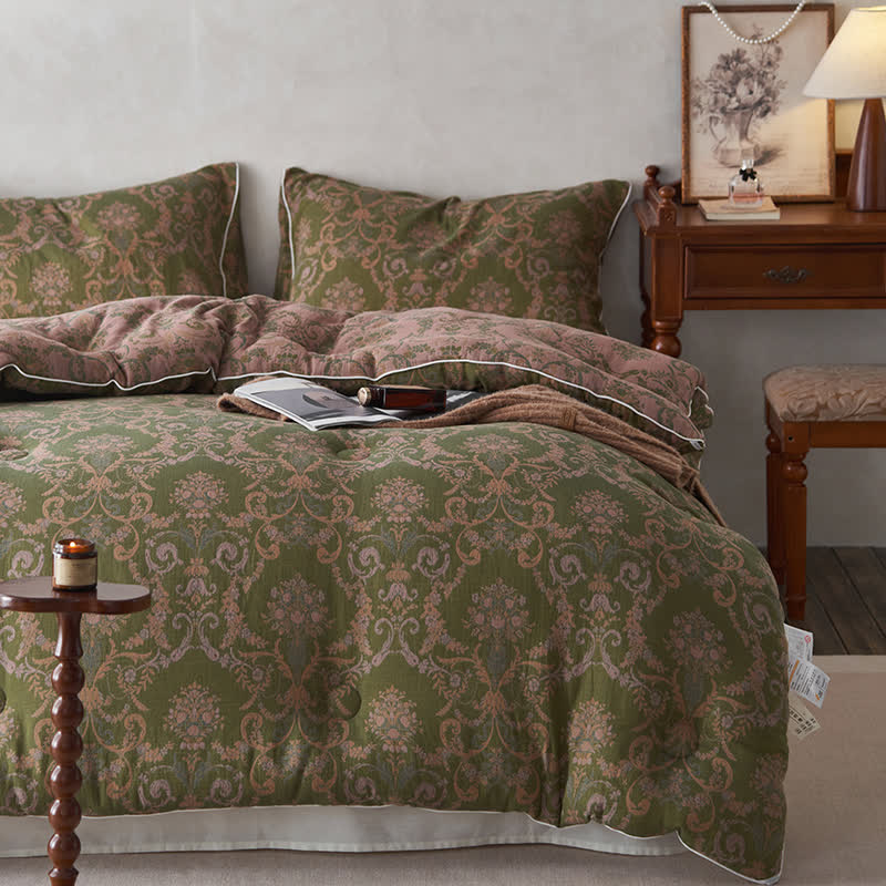 Trapunta in cotone e cashmere jacquard retrò