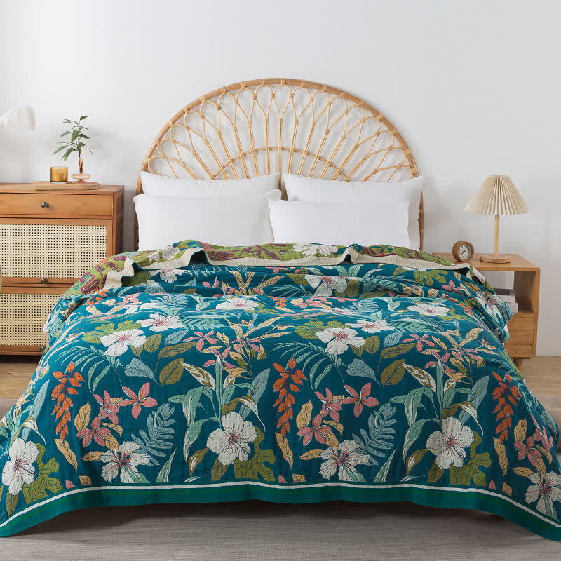 Trapunta leggera in garza di cotone jacquard floreale
