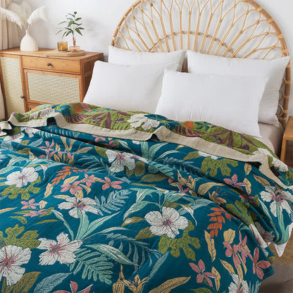 Coperta floreale in garza di cotone leggero jacquard