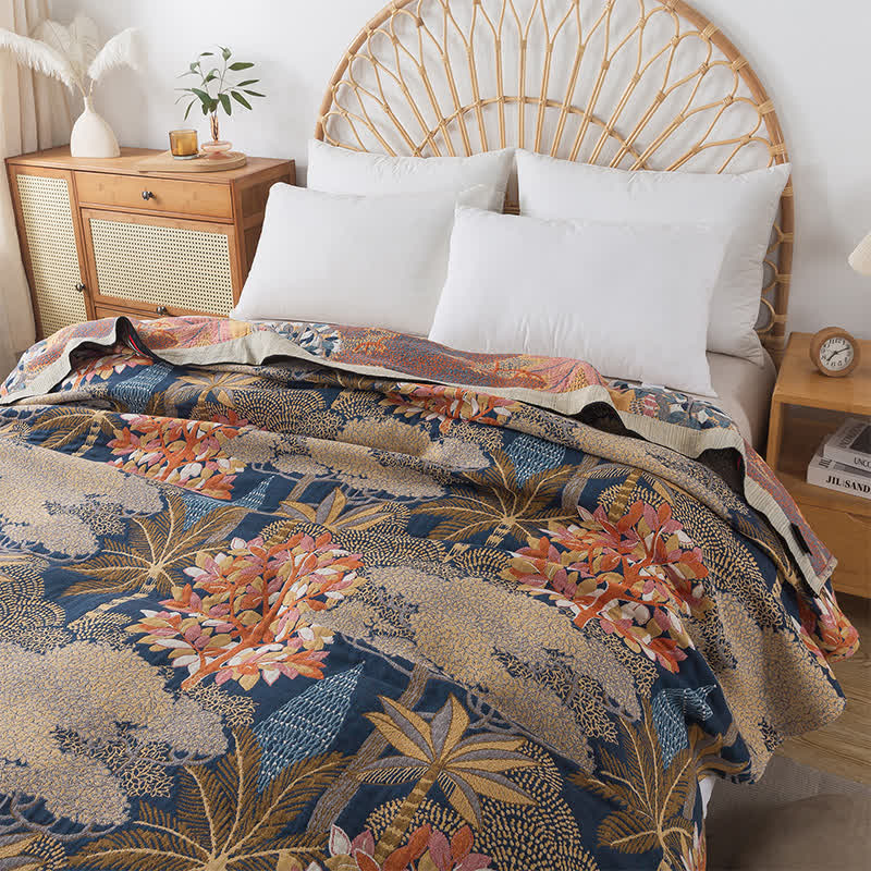 Coperta comoda in garza di cotone con motivo giungla tropicale