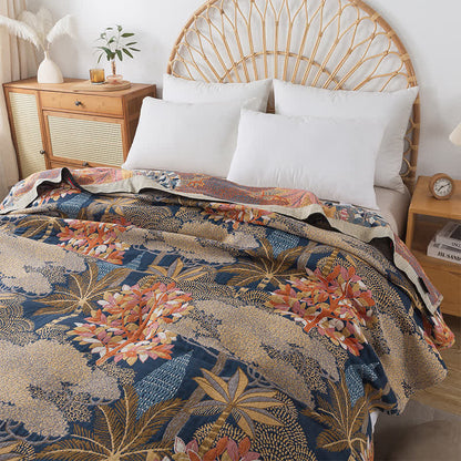 Coperta comoda in garza di cotone con motivo giungla tropicale