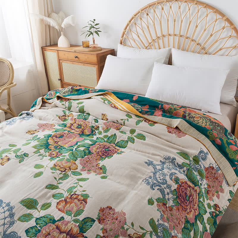 Trapunta reversibile in morbido cotone con elegante rosa