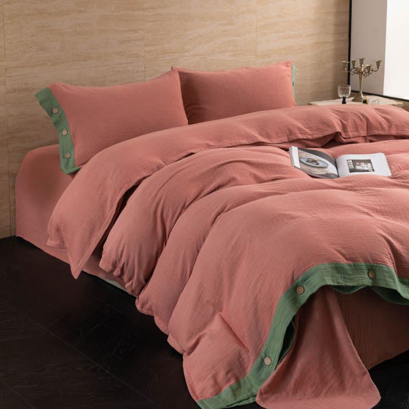 Set di biancheria da letto con bottoni in garza di cotone tinta unita (4 pezzi)