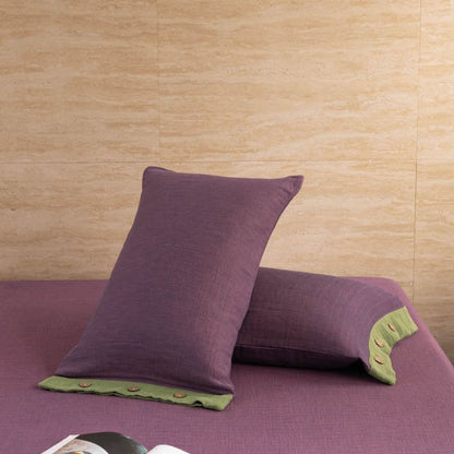 Set di biancheria da letto con bottoni in garza di cotone tinta unita (4 pezzi)