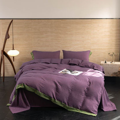 Set di biancheria da letto con bottoni in garza di cotone tinta unita (4 pezzi)