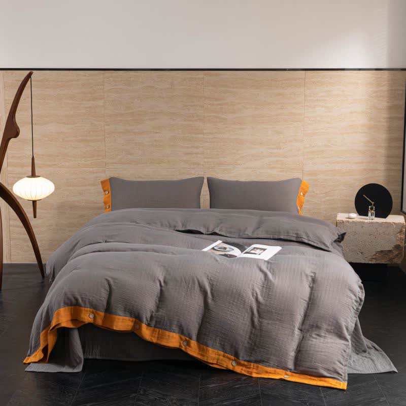 Set di biancheria da letto con bottoni in garza di cotone tinta unita (4 pezzi)