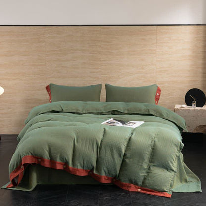 Set di biancheria da letto con bottoni in garza di cotone tinta unita (4 pezzi)