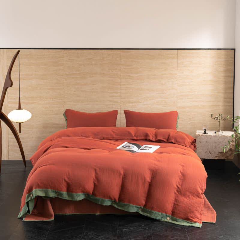 Set di biancheria da letto con bottoni in garza di cotone tinta unita (4 pezzi)