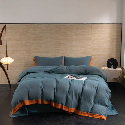 Set di biancheria da letto con bottoni in garza di cotone tinta unita (4 pezzi)