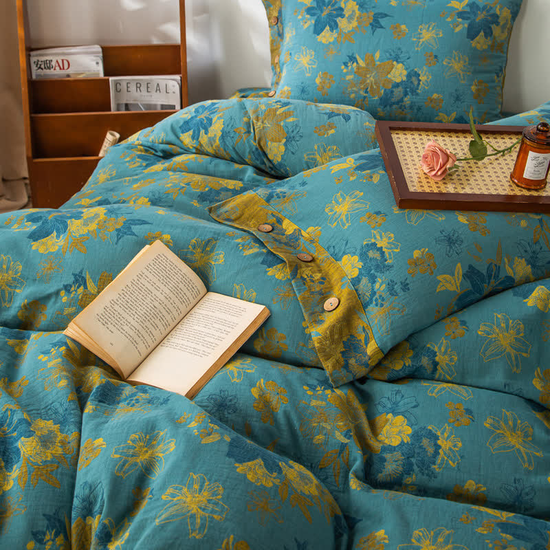 Set di biancheria da letto con bottoni in garza di cotone Lily (4 pezzi)