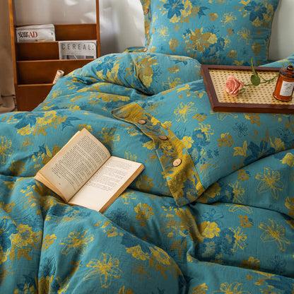 Set di biancheria da letto con bottoni in garza di cotone Lily (4 pezzi)