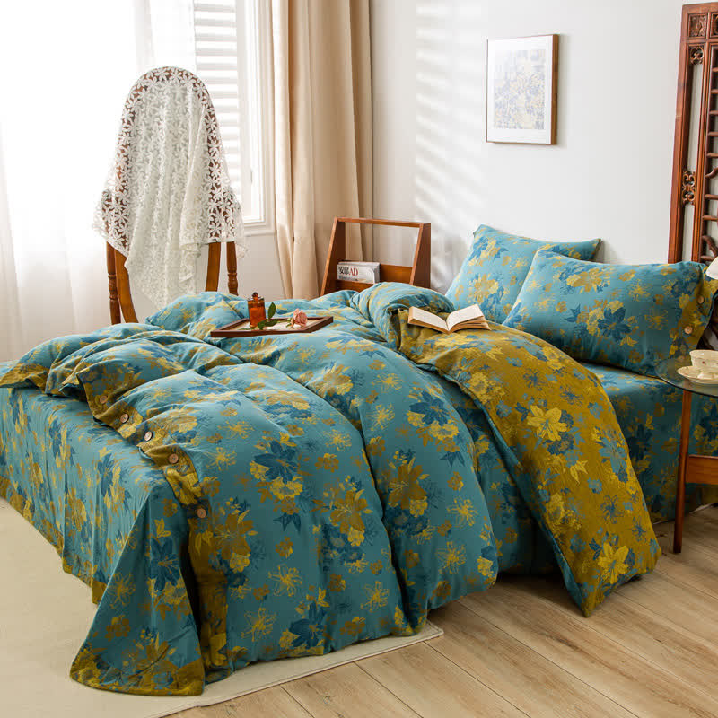 Set di biancheria da letto con bottoni in garza di cotone Lily (4 pezzi)