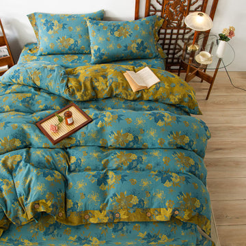 Set di biancheria da letto con bottoni in garza di cotone Lily (4 pezzi)