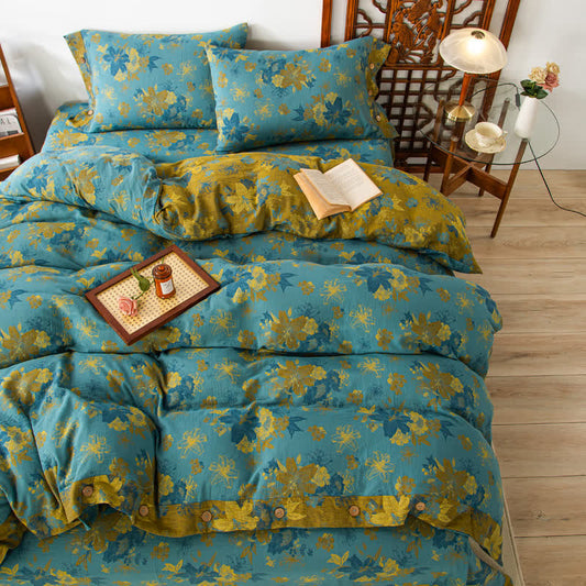Set di biancheria da letto con bottoni in garza di cotone Lily (4 pezzi)