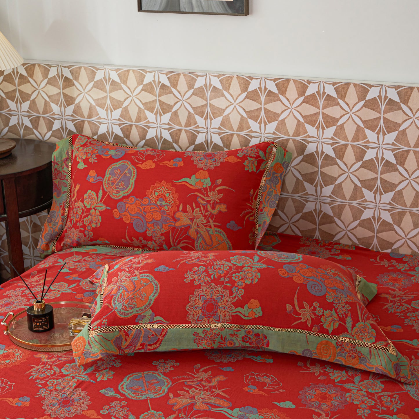 Set di biancheria da letto floreale di lusso in garza di cotone (4 pezzi)