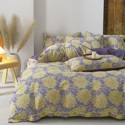 Set di biancheria da letto in garza di cotone jacquard girasole (4 pezzi)