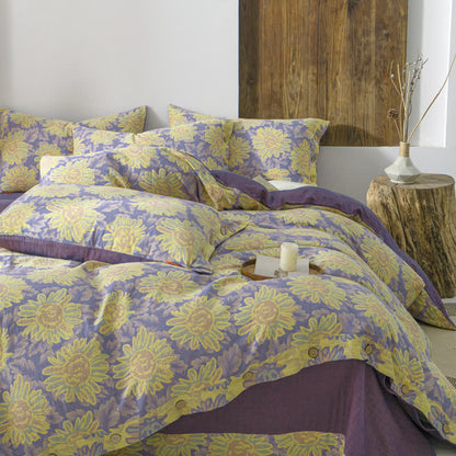 Set di biancheria da letto in garza di cotone jacquard girasole (4 pezzi)