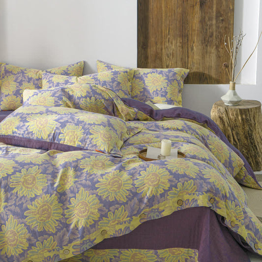 Set di biancheria da letto in garza di cotone jacquard girasole (4 pezzi)