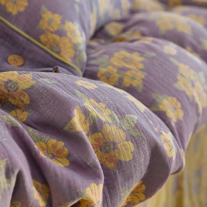 Set di biancheria da letto in garza di cotone con bottoni floreali jacquard (4 pezzi)