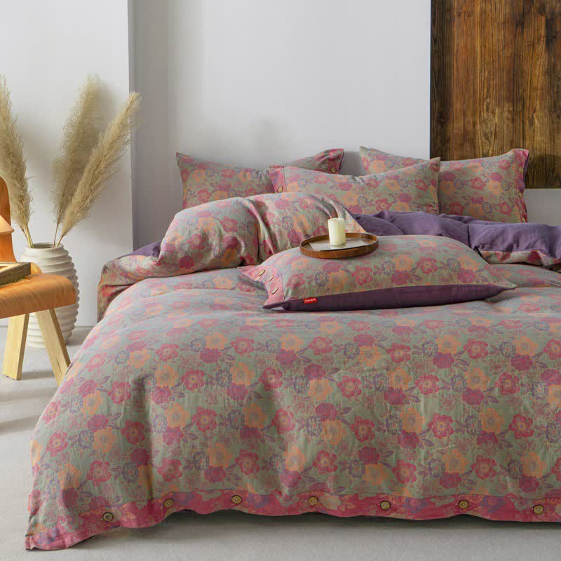 Set copripiumino con bottoni floreali (4 pezzi)