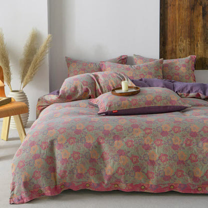 Set copripiumino con bottoni floreali (4 pezzi)
