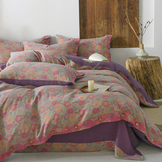 Set copripiumino con bottoni floreali (4 pezzi)
