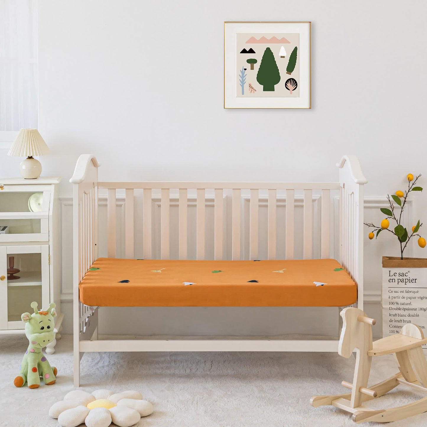 Set di biancheria da letto per culla in cotone con motivo animali della foresta (3 pezzi)