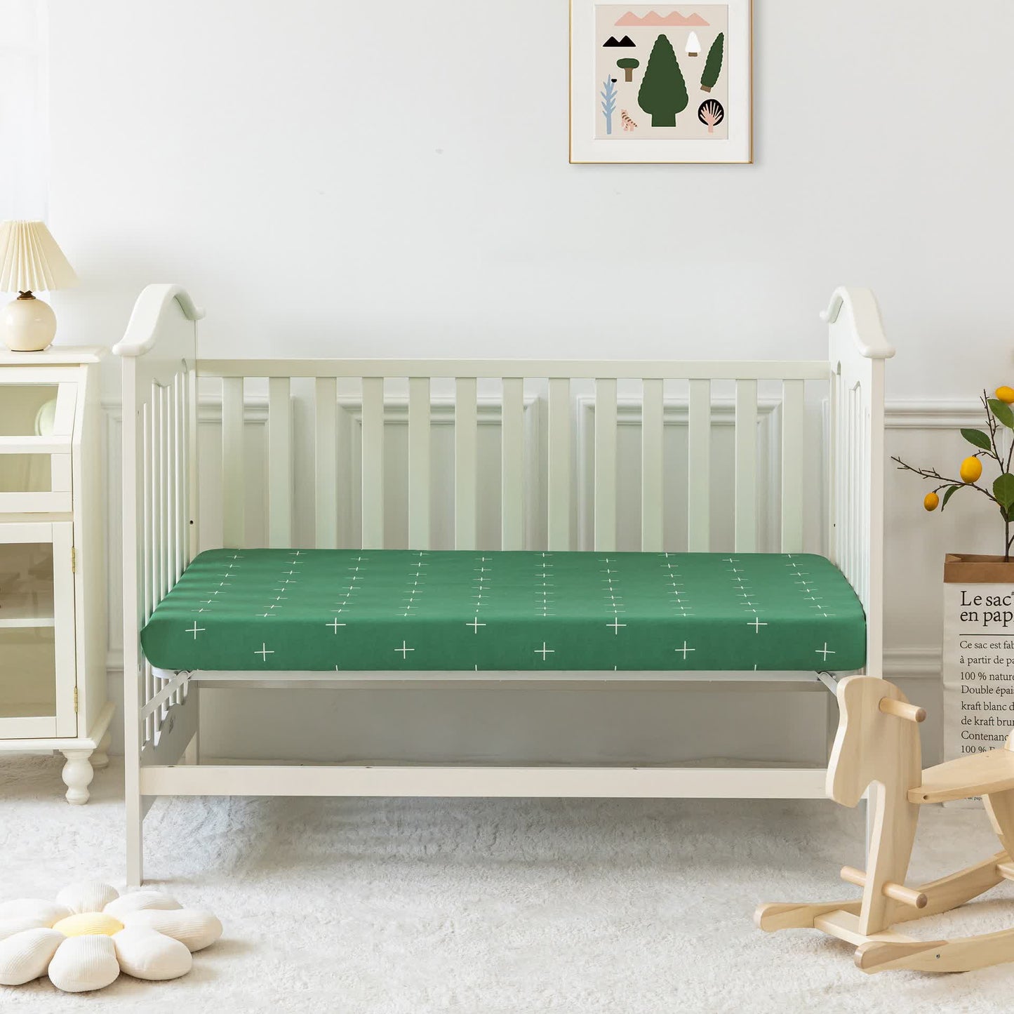 Set di biancheria da letto per culla in puro cotone con animali dei cartoni animati (3 pezzi)