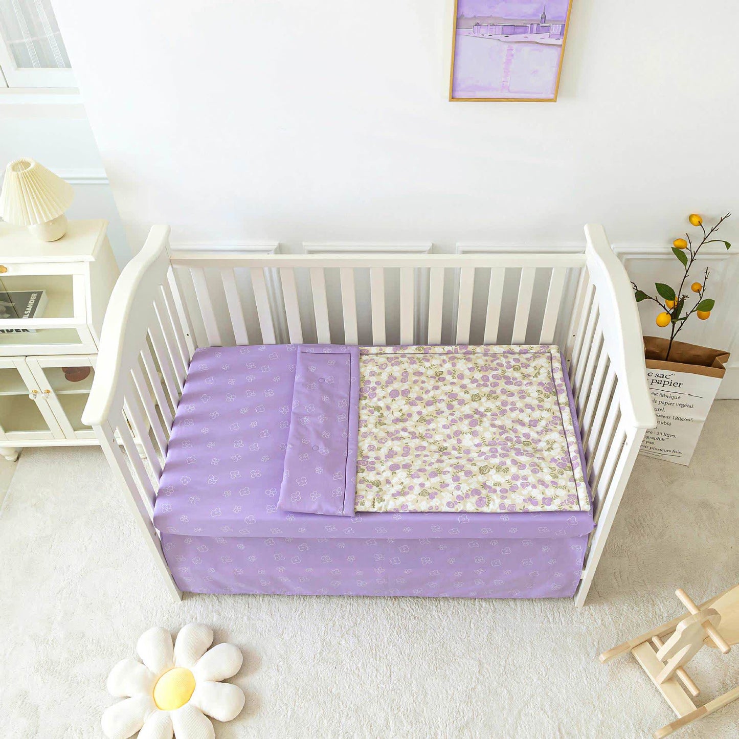 Elegante set di biancheria da letto per culla in puro cotone floreale (3 pezzi)