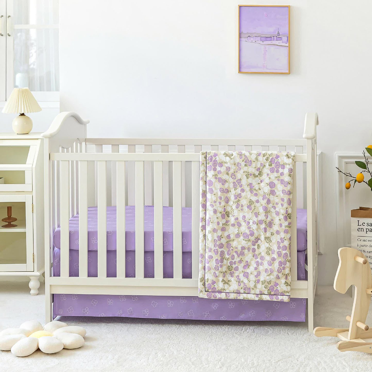 Elegante set di biancheria da letto per culla in puro cotone floreale (3 pezzi)