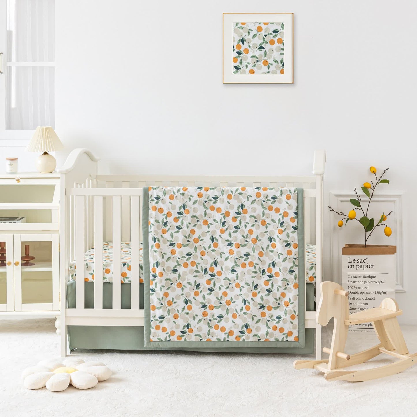 Set di biancheria da letto per culla in cotone pastorale arancione (3 pezzi)