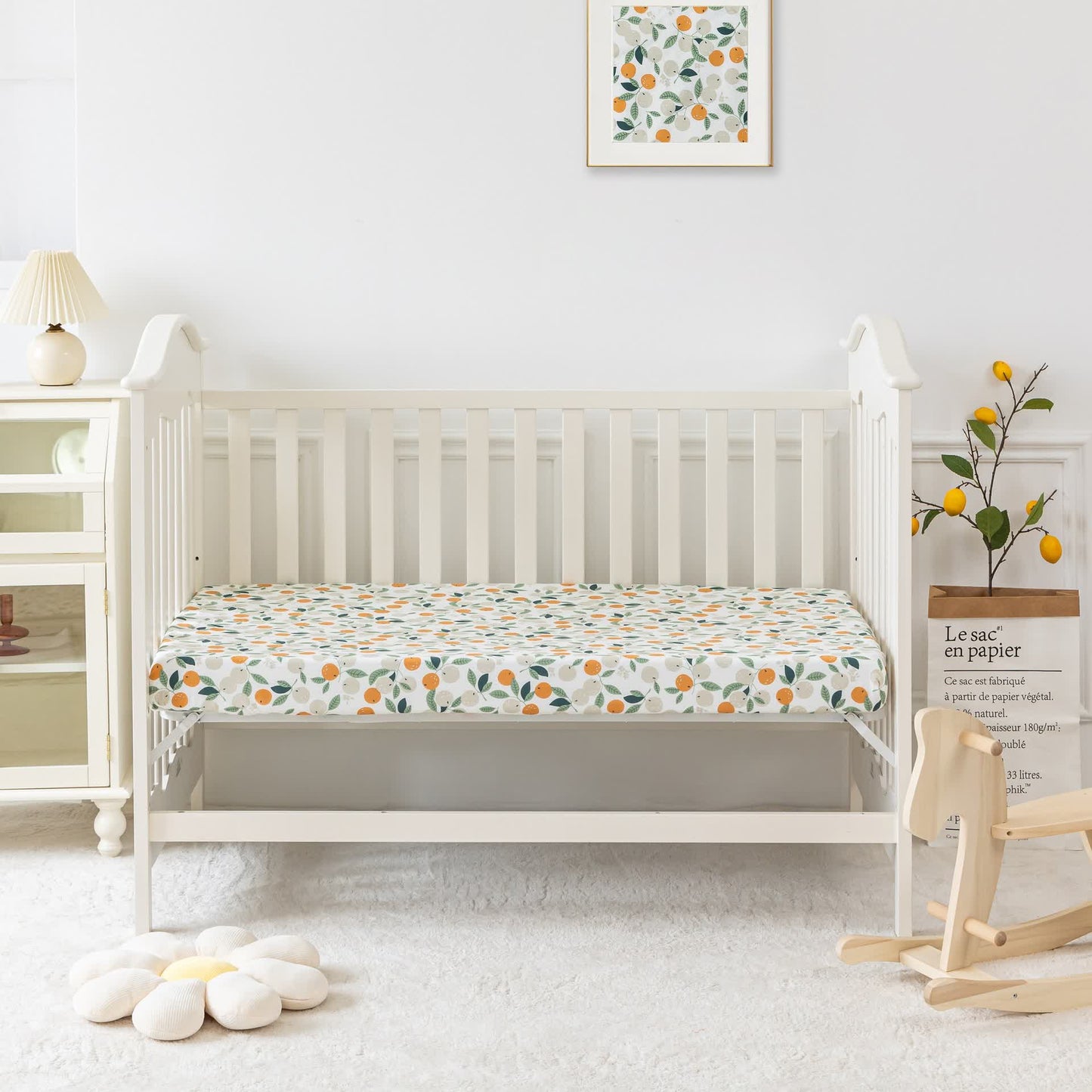 Set di biancheria da letto per culla in cotone pastorale arancione (3 pezzi)