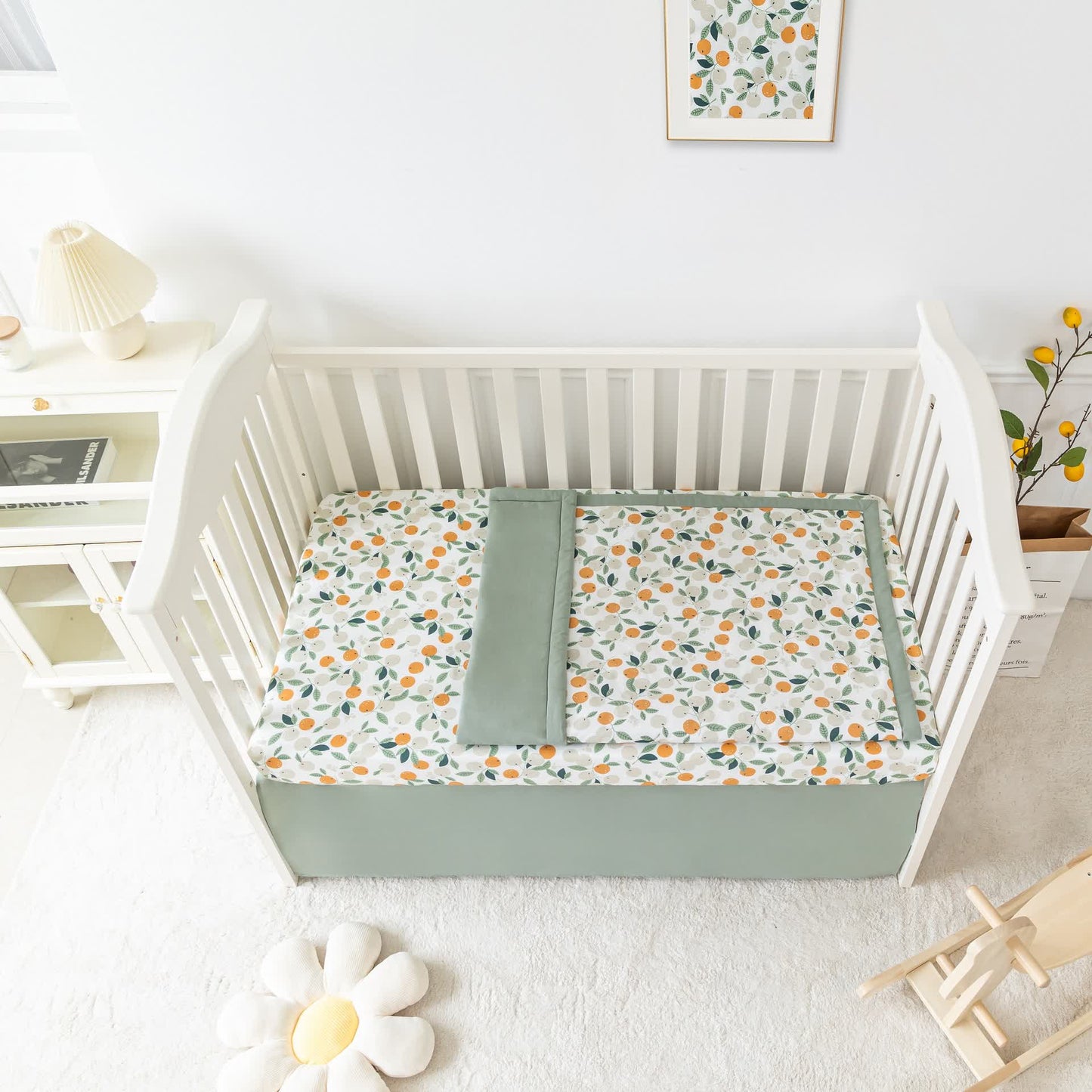 Set di biancheria da letto per culla in cotone pastorale arancione (3 pezzi)